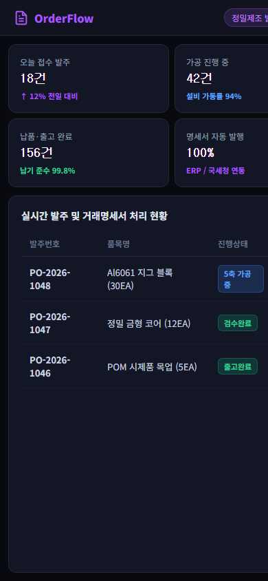 OrderFlow 모바일 화면 스크린샷